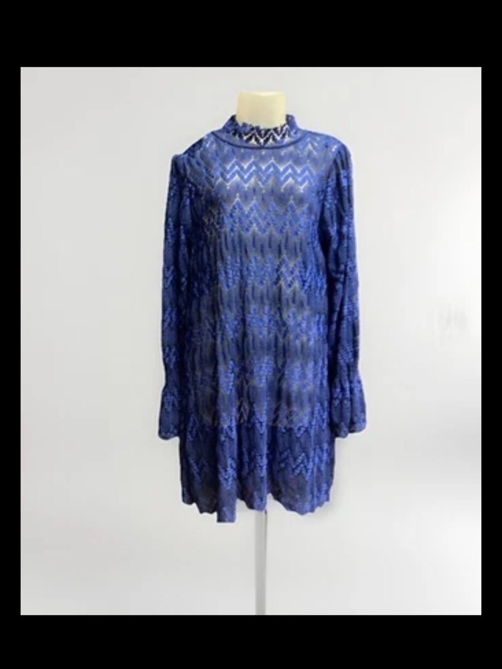 Free People Simone Lace Crochet Dress Blue size Medium Semi Sheer